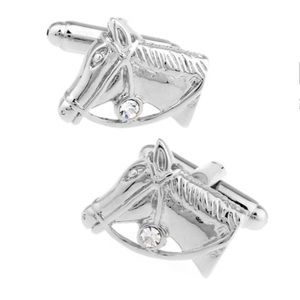 Silver Bridled Horse Head with Crystal Cufflinks